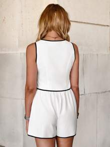 Solivie Conjunto de dos piezas para mujer, verano - Blanco y Negro - Ver 4