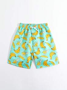 Tween Boys' Swim Trunks, Banana Pattern Print, Woven Fabric, Beach Shorts Kids Swimming ,Kids Beachwear - Multicolor - View 4