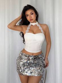 SHEIN Unity 女士时尚日常百搭蕾丝边吊带背心 - 白色 - 查看 5