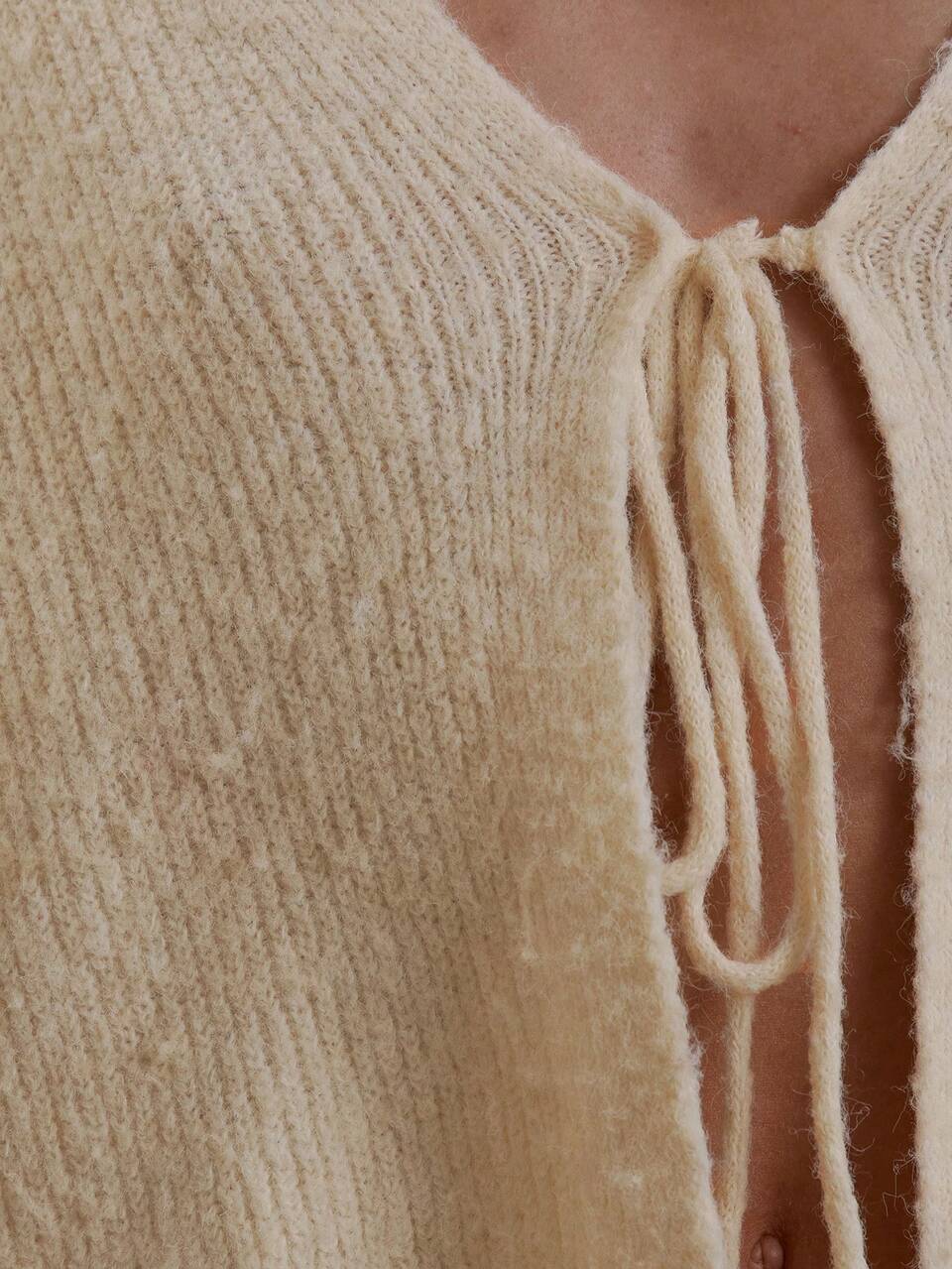 Fluffy Rib Knit Tie Detail Long Sleeve Cardigan Spring Cute Casual Chic