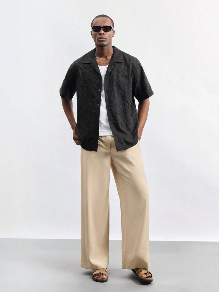 SHEIN Maija Men's Solid Color Lapel Neck Short Sleeve Single-Breasted Casual Shirt