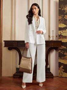 Anewsta Elaire Fashionable Versatile Linen Old Money Style Suit Set, Including Loose Fit Jacket Top And Pants, Elegant And Modest - White - View 3