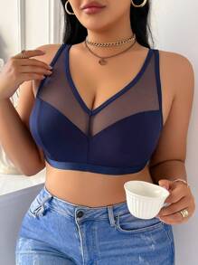 Plus Size Minimalist Wireless Curve Lingerie Bralette, Navy Blue