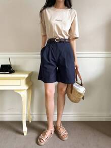 DAZY Letter Graphic Crew Neck Tee Summer - Beige - View 4