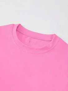 Jouncy 1 pieza Camiseta casual de mujer de manga corta, ajustada, de cuello redondo y unicolor - Rosa Fucsia - Ver 4