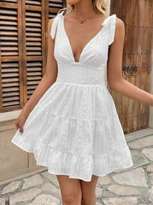 Chiquease Women A-Line Backless Embroidered Mini Dress, Fitted Silhouette
