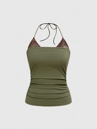 Fairycore Women's Lace Trim Gathered Neck Camisole