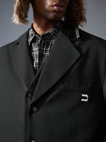 NEON BLANC 男士街头时尚长袖宽松梭织黑色西装外套，适合秋冬