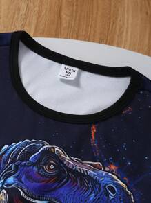 4 件套男童 3D 逼真恐龙与鲨鱼印花短袖连体衣短睡衣套装，青年款 - 彩色 - 查看 4