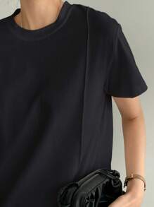 Dazy-Less Solid Seam Detail Tee Business Casual Woman Work Clothes - Black - View 5