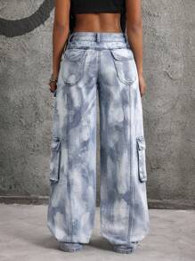 SHEIN ICON Quần Jeans Denim Ống Rộng Túi Hộp Thường Ngày Cho Nữ - Màu xanh lam - Xem 2