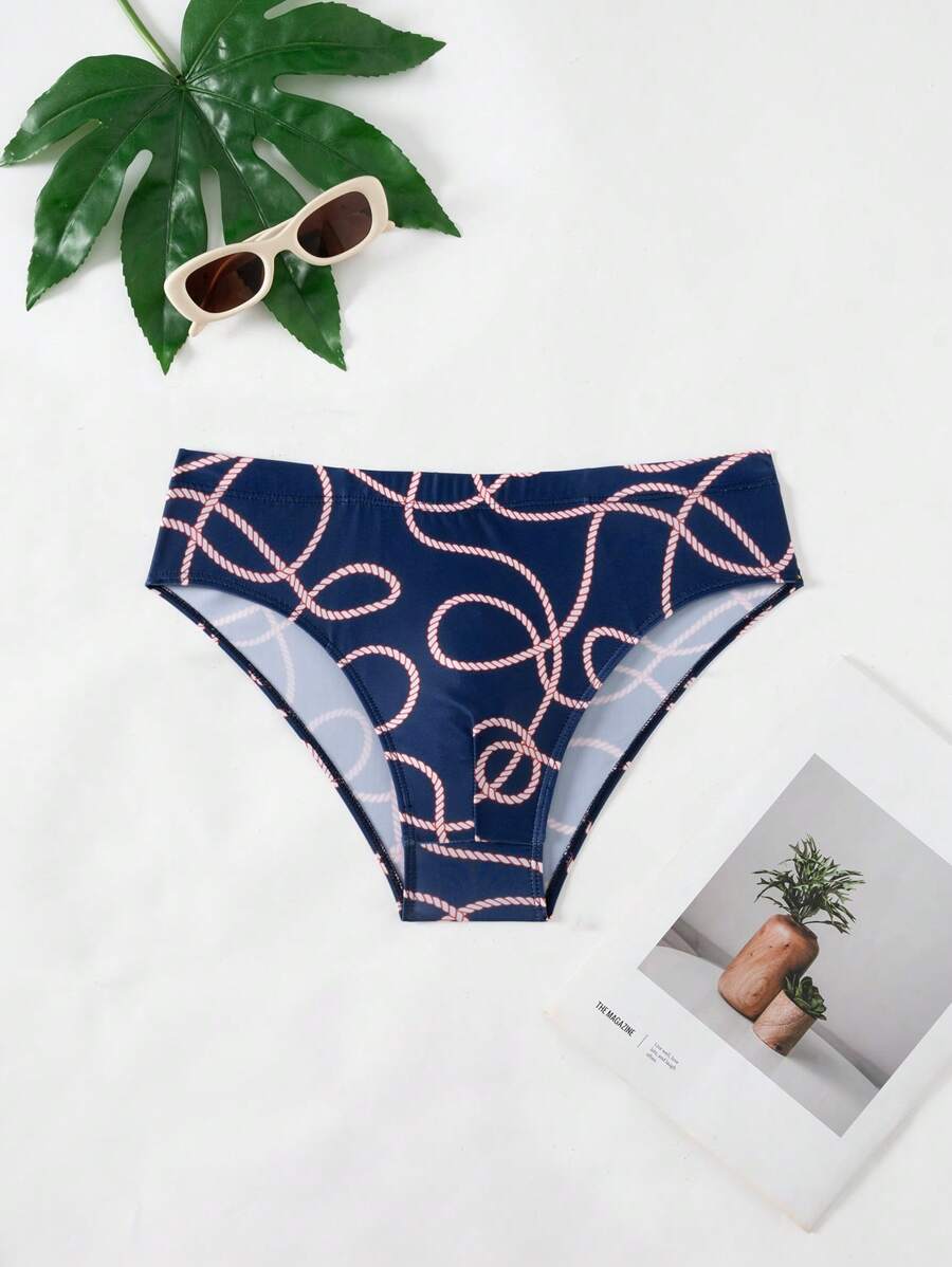 Manfinity KASUA Men's Rope Print Casual Triangle Swim Trunks For Holiday - Black - View 1