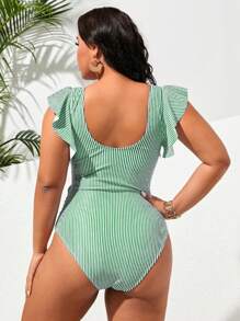 Swim Lushoire Maillot de bain une pièce sexy à la mode avec col en V rayé, taille ajourée, pour femmes grande taille. Tenue de vacances