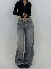 DAZY 女式纯色休闲宽松牛仔裤，带口袋