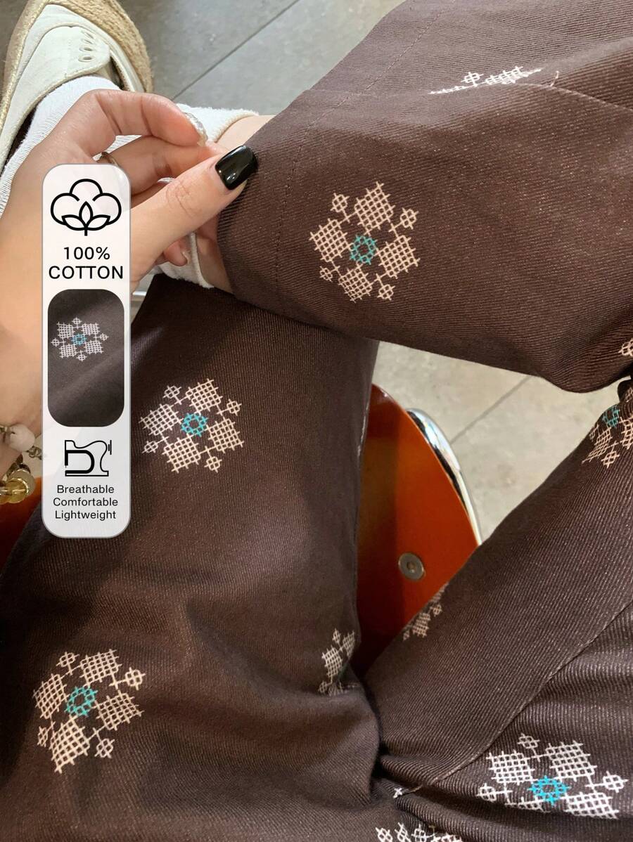FRIFUL Pantalones acampanados de ajuste ceñido con estampado para mujeres, casuales y elegantes para uso diario - Marrón - Ver 1