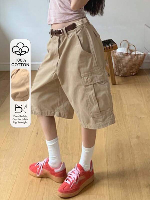 DAZY Women's Low Waist Casual Cargo Pocket Cropped Shorts Summer