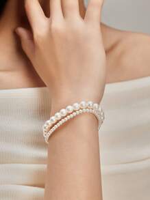 2 Stück Armband-Set mit Kunstperle, zierliches Armband mit Kunstperle, Boho-Armband, Stretcharmband, Brautjungfern-Party-Schmuck, Geschenke für Frauen und Mädchen, Weihnachten, Winter, Weihnachtsgeschenke