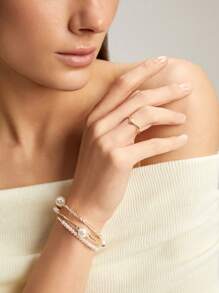 1pc V Shape Faux Pearl Ring, Premium Minimalist Index Finger Band Winter Gifts - Yellow Gold - View 2