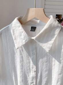 SHEIN EZwear 純色紋理細節短袖修身襯衫,收口腰身設計