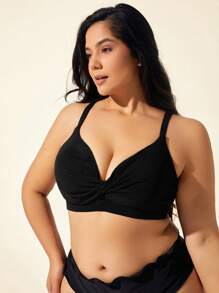 Swim Lushoire Top de traje de baño informal para vacaciones de talla grande con diseño retorcido para mujeres