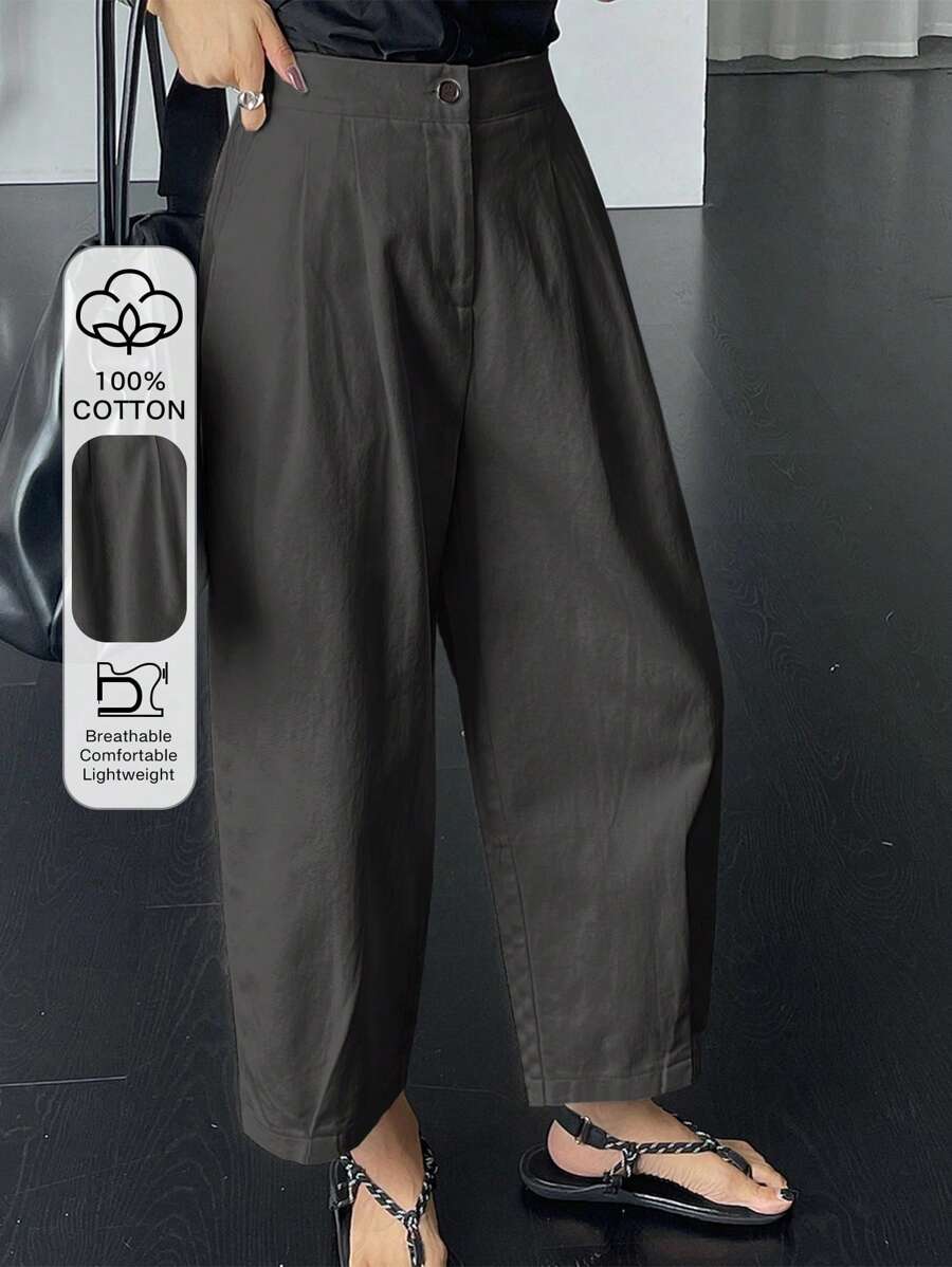 DAZY 女式纯色前扣简约休闲裤 - 深灰色 - 查看 1