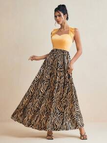 ODELIAR Designer Ruffled Halter Neck Flared Maxi Dress, Concert Outfit, Rave, Prom Dress - Yellow - View 1