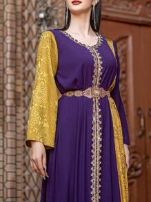 Layrah Multi-Colored Handmade Embellished Long Sleeve Arabian Dress, Modest Kaftan For Evening Party/Wedding Guest/Anniversary - Multicolor - View 4