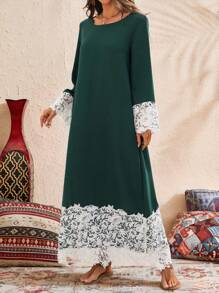 SHEIN LUNE Women's Minimalist Casual Long Dress, Everyday Wear - Green - View 1