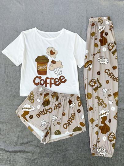 Letter Graphic Print Top Shorts Pants PJ Set Pajama view 3