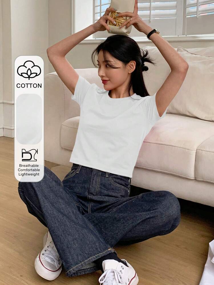 Women's Summer Solid Color Round Neck Short Sleeve Casual T-Shirt