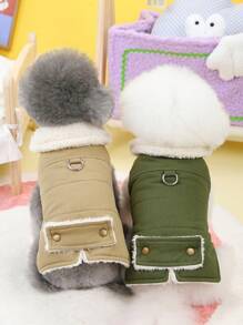 PETSIN 卡其色休闲时尚帅气风格毛绒领可变式宠物牵引绳夹克