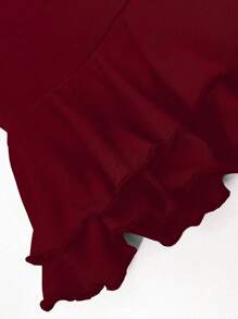 SHEIN Unity Women's Summer Fashion Ruffled Backless Halter Neck Top - Burgundy - View 3