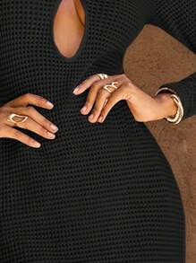 Opulessa Herbst und Winter Weihnachten Hochzeit Cocktail Party formelles Kleid 1 Stück Damen einfarbig gestrickt V-Ausschnitt Langarm Fischschwanz Kleid, für den Urlaub