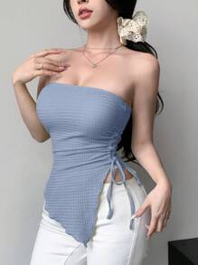 DAZY Women Asymmetrical Pleated Bandeau Top Summer