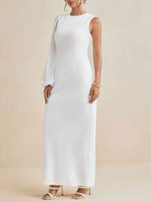ODELIAR Designer White Transparent Chiffon Bishop Long Sleeve Elegant Maxi Dress, Concert Outfit, Rave, Wedding, Prom Dress - White - View 5