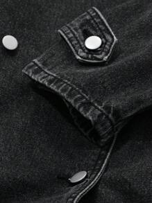 DAZY Women's Front Button Long Sleeve Pocket Minimalist Long Denim Jacket,Fall Clothes - Black - View 9