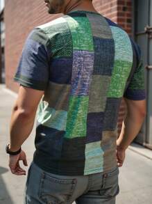 Manfinity Homme Camiseta casual de manga corta con cuello redondo y estampado geométrico para hombres de talla grande - Multicolor - Ver 2