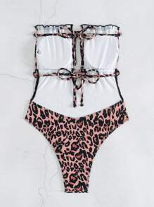 SHEIN VCAY 1 pieza Traje de baño tipo monokini con estampado de leopardo, minimalista y de moda, adecuado para vacaciones en la playa en verano