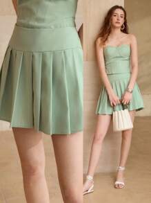 MOTF PREMIUM PLEATED HIGH WAIST SKIRT,SPRING/SUMMER - Green - View 1