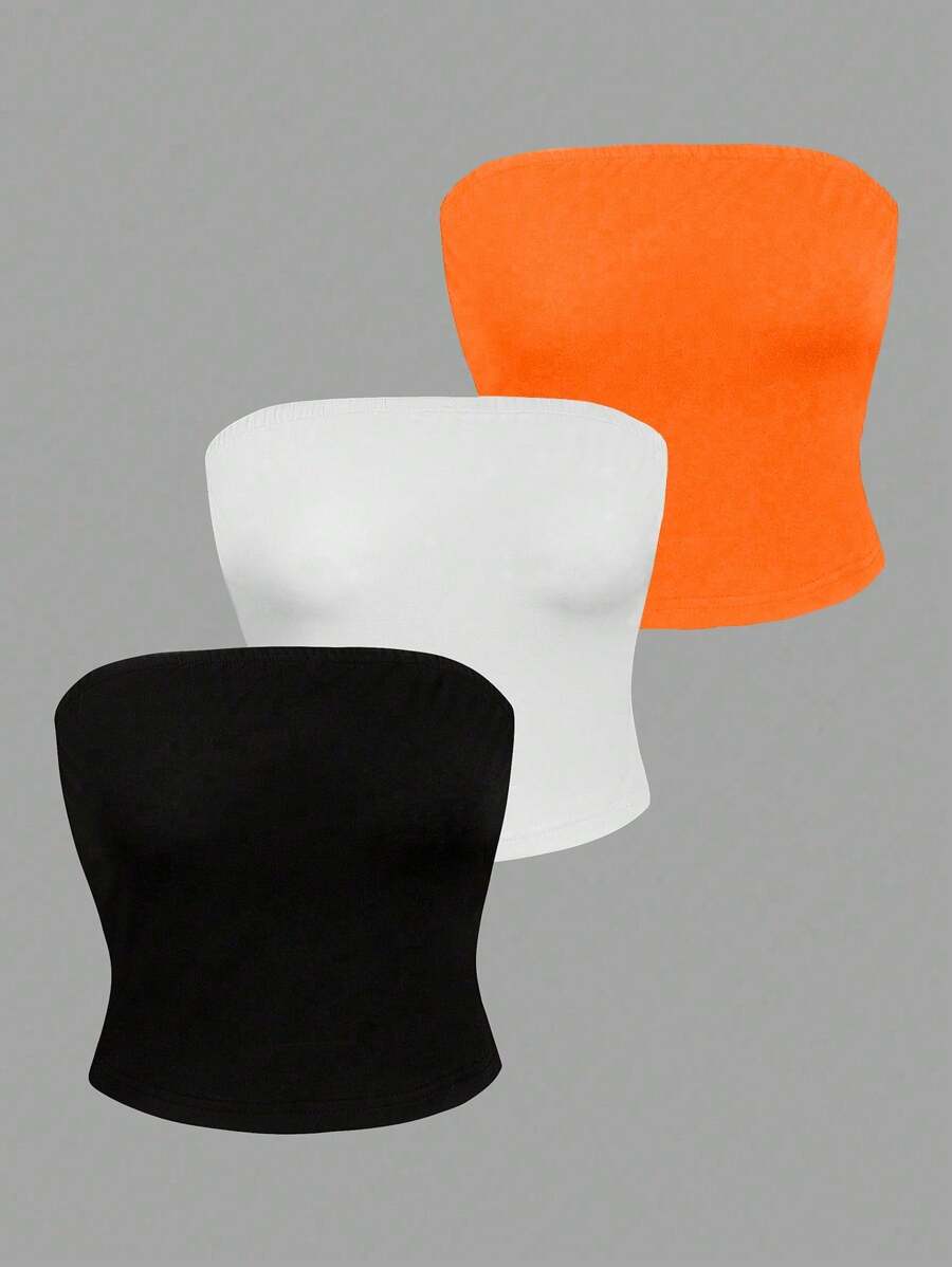 Olithes Women Casual Versatile Solid Color Bandeau Top - Multicolor - View 1