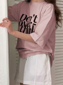 DAZY Letter Graphic Drop Shoulder Tee Don't Overthink Oversized T-Shirt
