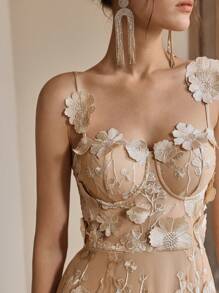 Anewsta 法式奢华花卉刺绣网眼吊带背心连衣裙，夏季，朴素，节日，派对