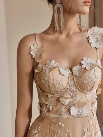 Anewsta Francuska luksusowa sukienka z siateczki z haftem kwiatowym, lato, skromna, festiwal, impreza