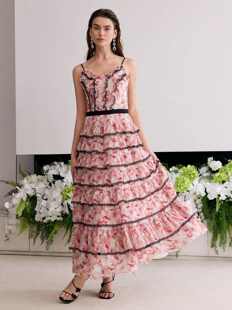 Motf Soirza Contrast Lace Ruffle Layered Dress