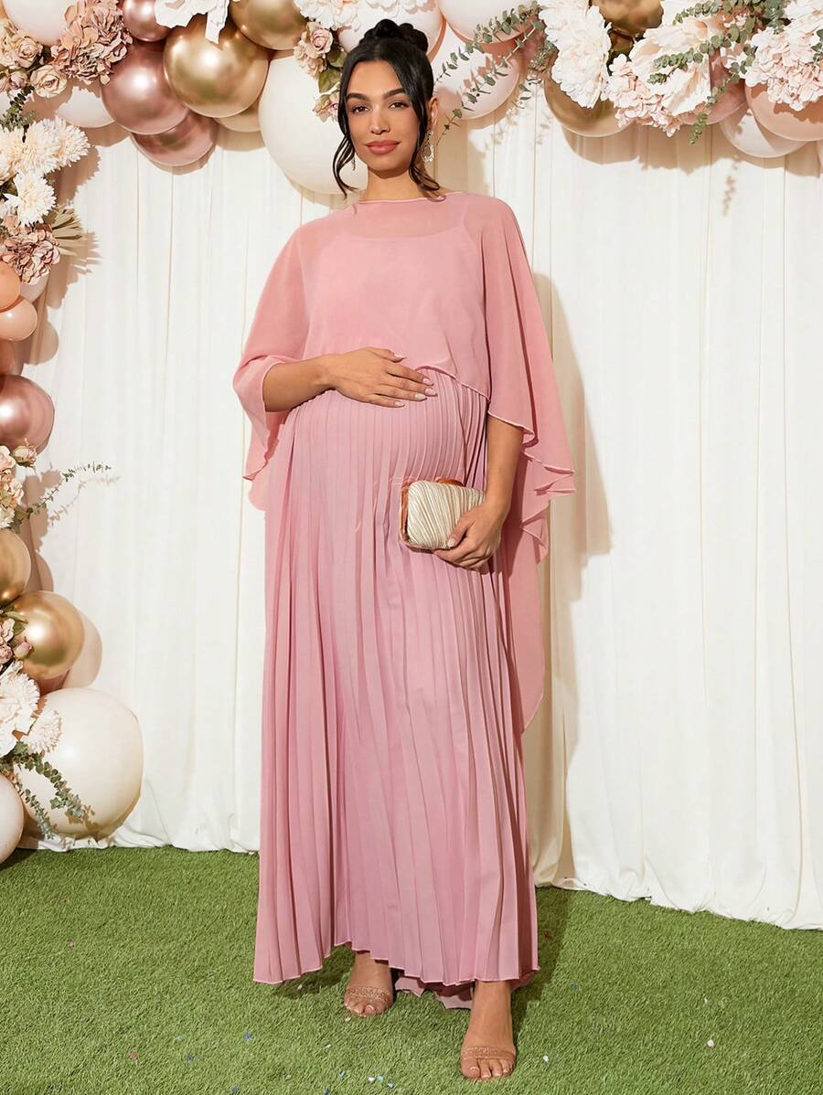 Loomaby Maternity Cloak Sleeve A-Line Dress,Gender Reveal Dress,Baby Shower Dress