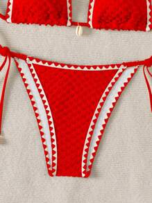 Swim Mod Spring Break Solid Color Halter Bra Swimwear Top & Side Tie Triangular Bikini Bottom For Summer Beach Vacation