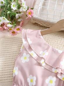 New Fashionable Girls One-Piece Party Outfit, Toddler Young Girl Ruffled Asymmetrical Neck Wide Leg Jumpsuit, Thin High Waist Snug Fit Sleeveless Romper