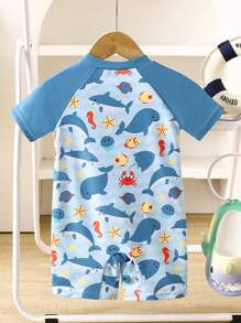Infant Zip-Up Swimsuit With Adorable Ocean Life Print - Multicolor - View 3