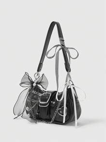 ROMWE Kawaii 哥特式可爱学院风 Y2k 风格女士单肩包 - 黑色 - 查看 2