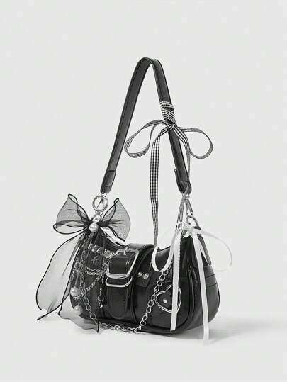 Kawaii Gothic Cute College Street Y2k Style Women Shoulder Bag, Y2k Bag, 2000s Fashion Style, Gothic Punk Bag For Women